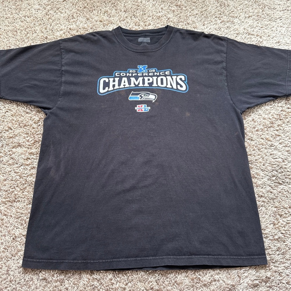Vintage Reebok Seattle Seahawks 2005 NFC Champions T-Shirt XL Black Y2K NFL